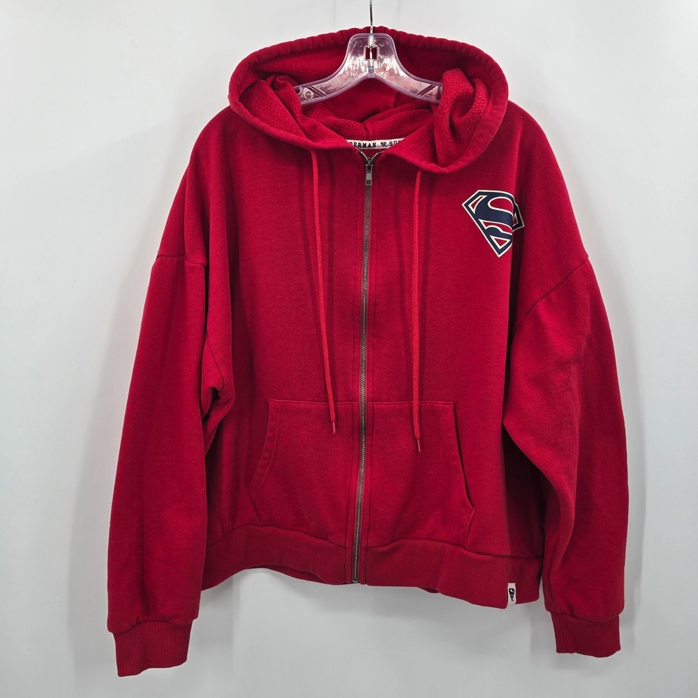 Superman Isaac Morris Ltd Mens XL Red Full Zip Hoodie Shield Logo Back Graphic